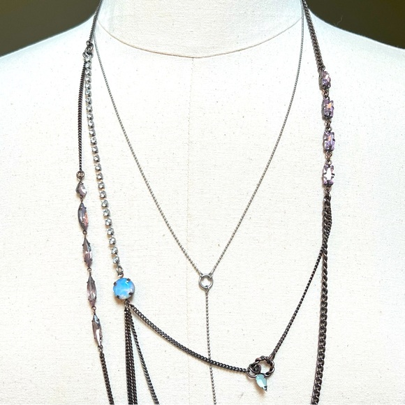 NWT Juicy Couture Wispy Long Layered Necklace w/ Crystals, Pearl, & Rhinestones - Picture 6 of 11